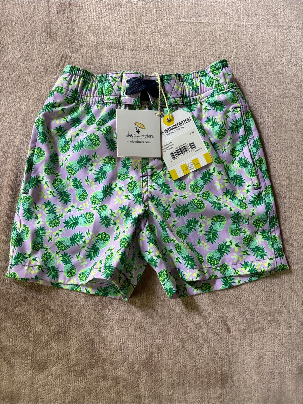 Shade Critters Kids' Purple Pineapple Swim Trunks